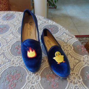 Del Loro Navy Blue Velvet Flame-Chick Loafers Size 6.5 M
